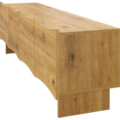 Mobile TV moderno con motivo ondulato 155 cm in legno naturale, 4 ante e passacavi (1/5)
