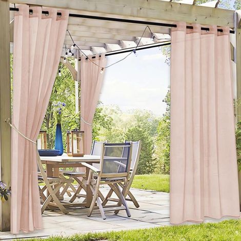 Lot de 2 Rideaux Voilages d'extérieur, avec œillets, pour Portails de Terrasse, 130 x 264 cm (1/4)
