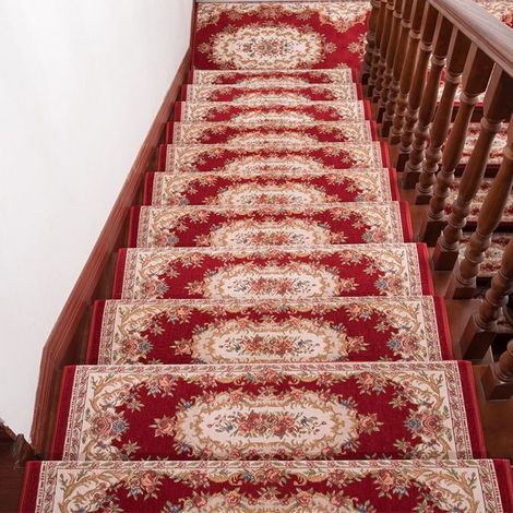 Tapis d'escalier antidérapant, tapis en caoutchouc antidérapant, tapis d'escalier à motif floral rouge 26x75cm (1/5)