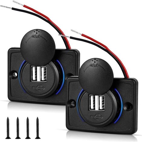 Prise USB 12V, Port USB 12V Double Prise USB Camping Car 12V, 3.1A USB Chargeur pour Voiture, Chargeur USB de Voiture pour Voiture, Marine, Camping-Car, Camion, SUV, Moto (2 pcs) (1/4)