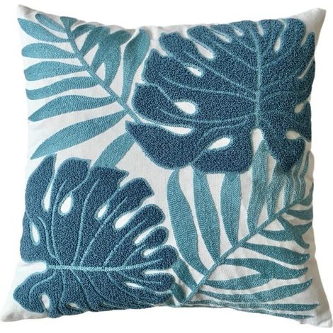 Lot de 2 Housses de Coussin Brodées Tropical Feuilles de Palmier en Coton 45x 45cm Deco de Ferme pour Chambres Canapé Salon Jardin Chaise