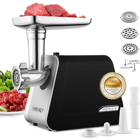 Hachoir à viande électrique 2000W – 3 plaques inox pour hachage rapide – Moteur puissant pour saucisses maison – Design noir élégant