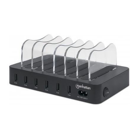 Manhattan 102254 USB Ladestation 50 W 6x USB-A Schwarz, Transparent Innenbereich (1/5)