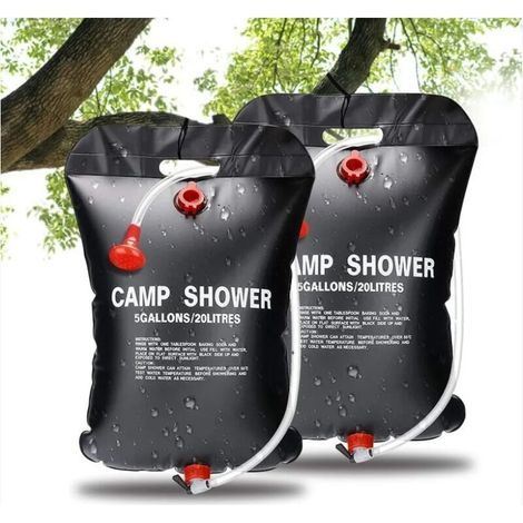 Solar-Duschtasche, 2 Stück, 20 l, Solar-Campingdusche, tragbare Solar-Duschtasche für den Außenbereich mit umschaltbarem Schlauch, Duschkopf, Solar-Warmwasserbereiter für Wanderreisen (1/4)