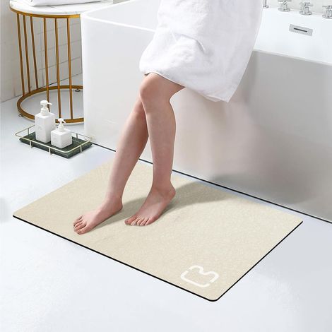 1 Tapis de bain, pierre de diatomite, absorption rapide, dos antidérapant, beige, salle de bain