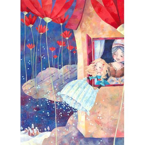 Tableau chambre d'enfant conte pour enfant | Tableau chambre de fille multicolore bleu & rouge | Tableau sur toile fleuri chambre bébé 0,5 x 0,7 m (1/2)