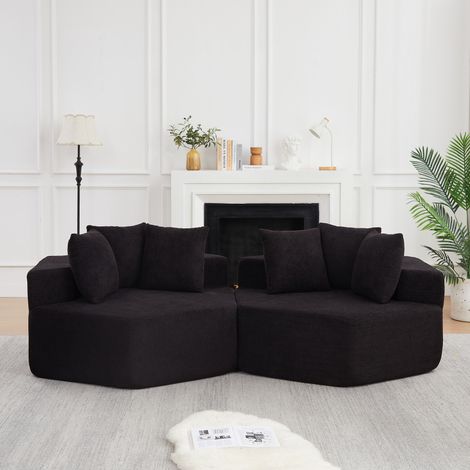 Sofá modular hexagonal individual 122 x 122 x 76 cm en chenilla negra HAVRYA (1/5)