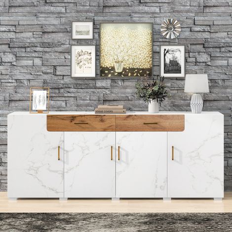 buffet meuble rangement 4 portes 2 tiroirs 208 cm OKMYHOME (1/5)