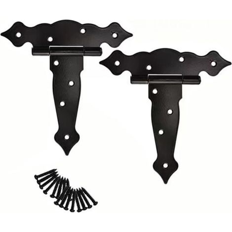 Set of 2 heavy-duty 15 cm (6 in) T-hinges (black) for garden sheds, barn doors and fence gates