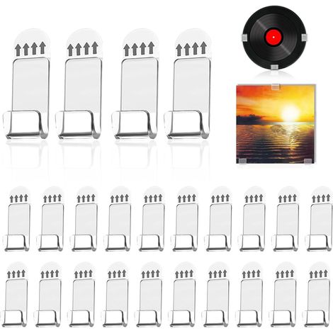 Lot de 24 Pièces Accroche Vinyle Mural Petit, Support en Acrylique, Porte Autocollant, Etagère sans Percer Transparente pour Disque Vinyle, CD et DVD (1/5)