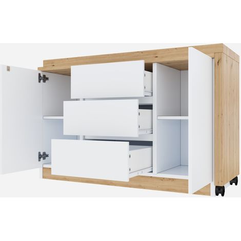 Scrivania pieghevole con ruote bloccabili, bianco e rovere, 120 x 50 x 76,5 cm (1/5)