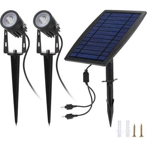 Projecteur solaire double Tomshine 2W, 130 lm, 2 en 1, étanche, pour jardin, terrasse, pelouse, réglable, avec fonction marche/arrêt automatique, câble de 3 m, blanc (1/5)