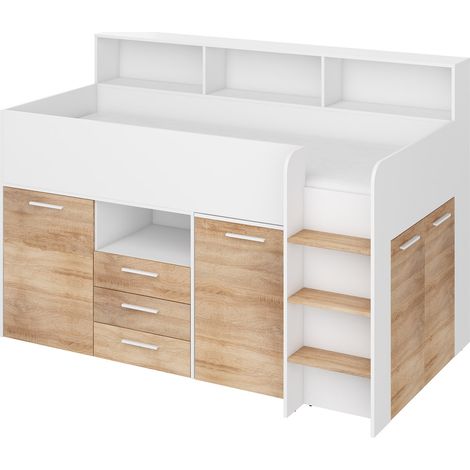 LETTO ARMADIO CASSETTIERE BAMBINI NEO cm206x120x138h BIANCO ROVERE (1/5)