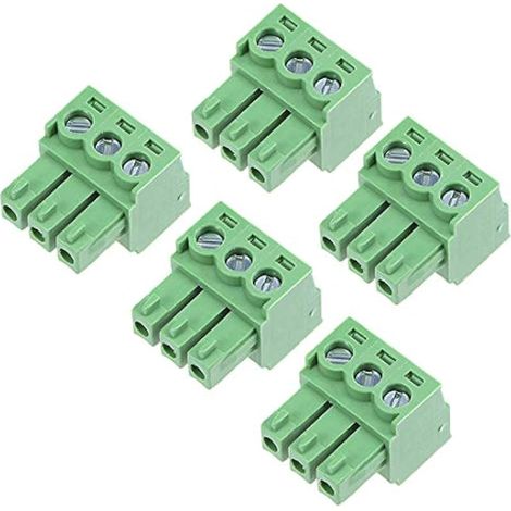 5 Pièces Connecteur PCB 3P Angle Plat Pas 3.8mm AC300V 8A Vert (1/4)