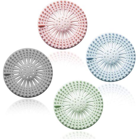 Bouchon anti-cheveux en caoutchouc, filtre en silicone durable (lot de 4) pour cuisine, salle de bain et baignoire. Couvercles de bonde de douche faciles à installer et à nettoyer. (1/5)