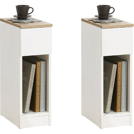 SoBuy FBT111-WNx2 Nachttisch 2er Set mit Schublade für Boxspringbett Sofatisch 2 stücke Beistelltisch schmal Telefontisch Nachtschrank Nachtkommode weiß BHT ca.: 20x60x35cm