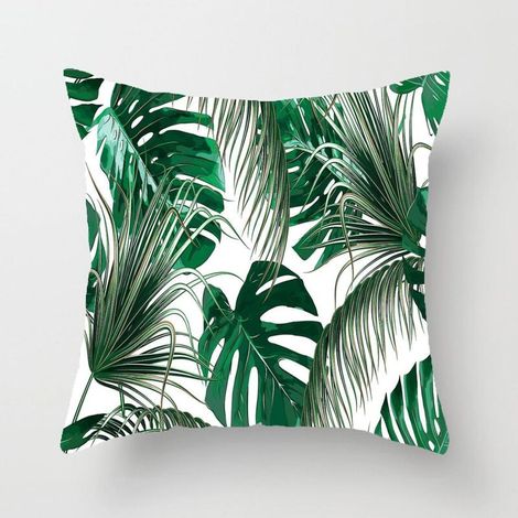 Housses de coussin à motif feuilles de palmier pour la décoration intérieure - Taies d'oreiller à motif feuilles de jungle pour chambre, salon, canapé, voiture - 40 x 40 cm (1/4)