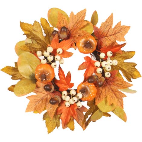 Couronne Lumineuse Pour Bougie - Guirlande En Rotin Avec Feuille D'érable Et Citrouille - Décoration Automnale Pour Table Et Intérieur - 30 Cm - 1 Pièce (1/5)