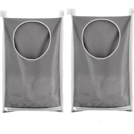 2 Pièces Sac à Linge, Panier à Linge Grande Contenance Sac de Rangement, Sac De Rangement Pour Sac De Placard À Linge Suspendu, pour Salle de Bain, Dortoirs et Placard (Gris) (1/5)