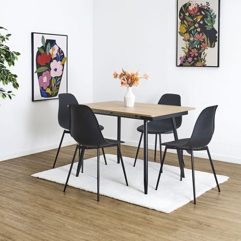 Table Extensible - HOME DECO FACTORY - LOKA - Effet Bois - Pieds Métalliques - Marron et Noir (1/5)