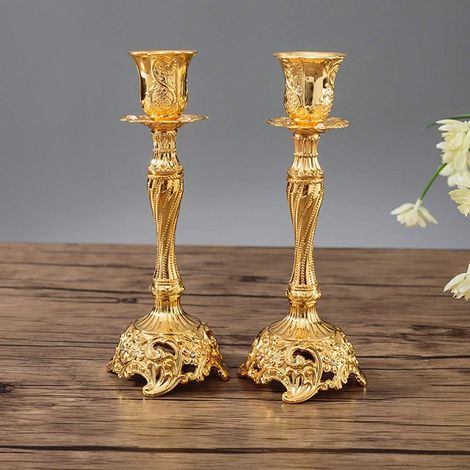 Set mit 2 Vintage-Tischdekorations-Kerzenständern (Gold)