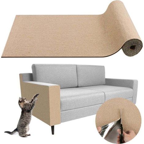 Tapis griffoir adhésif pour chat - Protection anti-griffes pour canapé et meubles - Recharge pour tour à chat - 30 x 100 cm Beige (1/4)