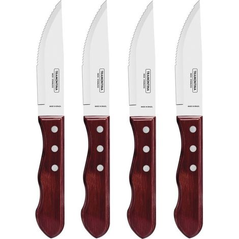 Set 4 Coltelli da Bistecca Dentati a Punta Manico Poliwood Rosso Tramontina