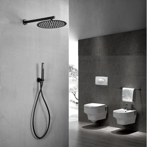 Set doccia completo di soffione tondo 30x30 cm e set doccetta nero opaco KZ-1005-2 PERU