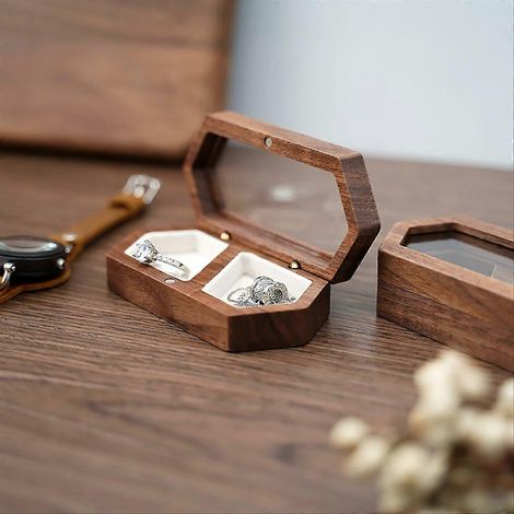 Boîte à bagues en bois à 2 emplacements, rangement quotidien pour bijoux D (1/5)