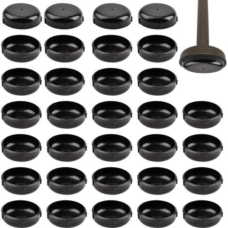 Set di 32 piedini rotondi per sedie, 3,8 cm, in ferro battuto, con rivestimento in plastica antigraffio per proteggere i pavimenti (nero) (1/5)