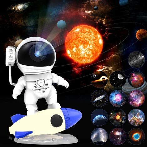 Projecteur d'étoiles astronaute, plafonnier, projecteur 13 en 1, rotatif à 360°, veilleuse avec système solaire, lune, brouillard, astronaute, projecteur de galaxie pour enfants et adultes