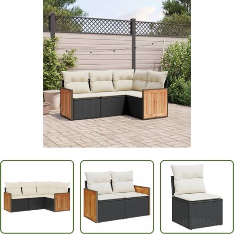 vidaXL Canapé en résine - Salon de jardin 4 pcs avec coussins noir résine tressée (1/5)