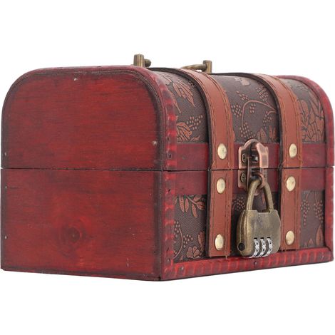 Coffre à trésor rétro en bois composite 16x12x11 cm grand volume avec serrure à combinaison pour mariage rangement 1 coffre + 1 serrure (1/5)