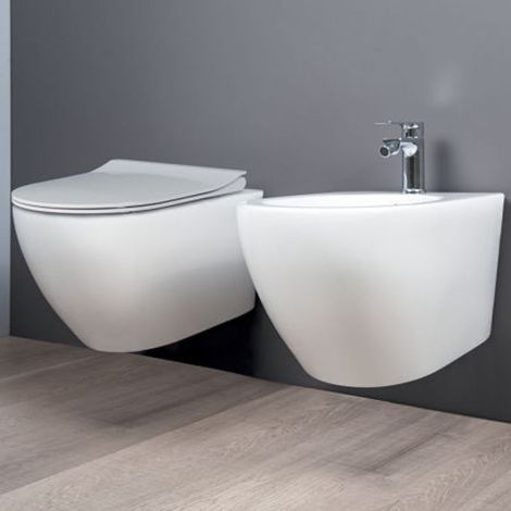 WC + Bidet Sospesi COVER ALTHEA - WC con Sedile Soft Close Ceramica - Colore Bianco - Seduta Comoda (1/5)