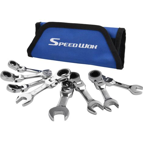 8 pièces, jeu de clés mixtes à cliquet à tête flexible avec pochette de rangement, métriques 9-17 mm, clé à cliquet à extrémité ouverte 72 dents, clé à rallonge décalée CRV, polissage miroir (1/4)