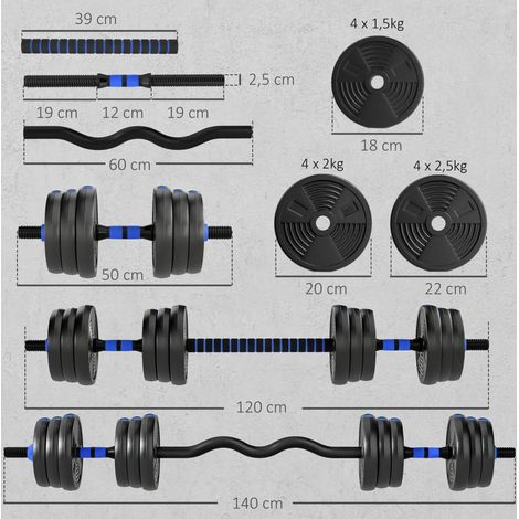 Kit manubri regolabili 25 kg 3 in 1 con barra dritta e barra EZ Curl, blu DESVIAE (1/4)