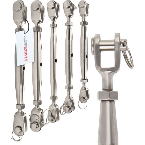 Seilwerk STANKE 1x M6 Spannschloss Gabel-Gabel aus Edelstahl INOX Seilspanner Spanner für Drahtseil Spannschraube 93 mm