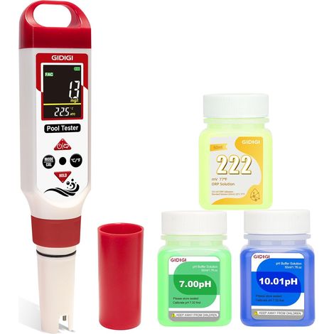 Testeur de chlore et de pH numérique, Salinomètre pour piscine, testeur d'eau 7 en 1 avec fonctions pH, ORP, chlore, EC, TDS,sel et température pour piscine, spa et eau potable (1/5)