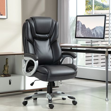 Sedia da ufficio con funzione dondolo, ruote girevoli a 360°, 66 x 75,5 x 115,5-124,5 cm, nera
