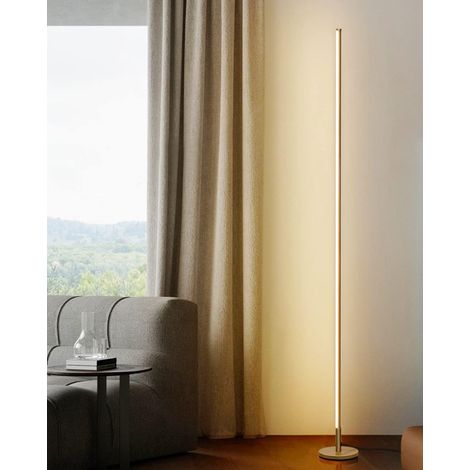 Lampadaire d'angle minimaliste - Lumière LED à intensité variable 2700 K-6500 K Lampe d'ambiance moderne sur pied avec télécommande pour salon, chambre à coucher - 144,8 cm - 12 W - Doré - 1 pièce (1/5)