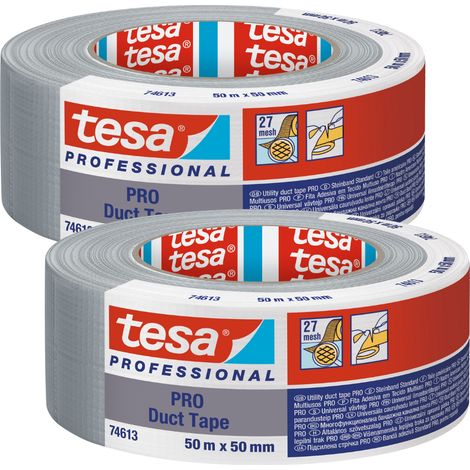 Cinta adhesiva impermeable plateada TESA para reparación de tela, 50 m x 50 mm x 2