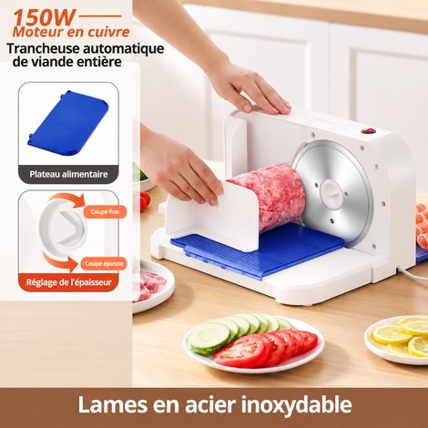 Trancheuse électrique haute performance avec déflecteur et épaisseur réglable par bouton rotatif, protège-mains offert, 37 × 15 × 23 cm, 2,5 kg – Livraison gratuite