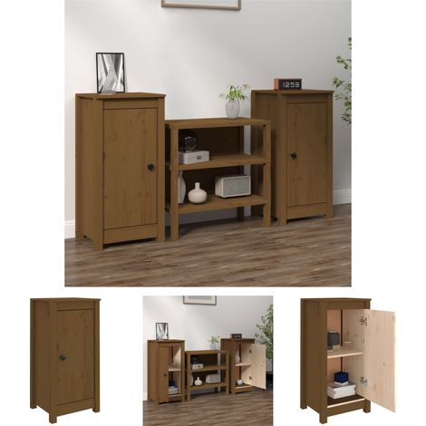 The Living Store Sideboards 2 Stk. Honigbraun 40x35x80 cm Massivholz Kiefer - Sideboards (1/5)