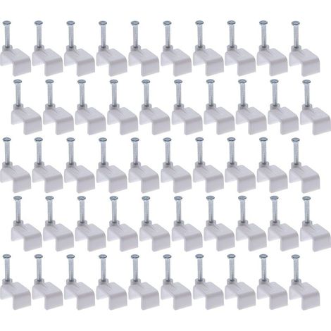Clips de Blanc Câble Plats 9mm Clip mur Attaches Câbles avec Clou en Acier Fixation Colliers de Serrage pour Organiseur Electrique Fil Cat 5 5e 6 6a 7 Ethernet Coaxial Bureau et Maison (100 Pièc (1/3)
