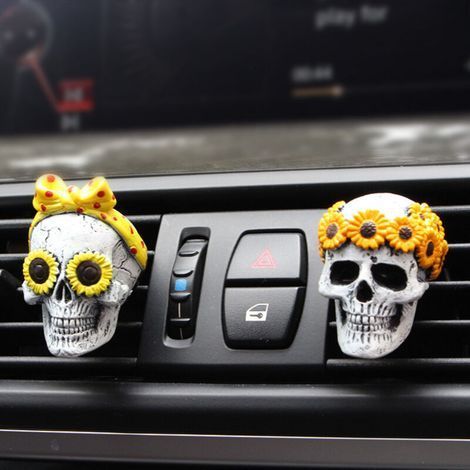 Décorations d'Halloween de parfum de voiture de crâne, accessoires de voiture de crâne pour l'intérieur des femmes, désodorisant de voiture de parfum de voiture drôle (1/5)