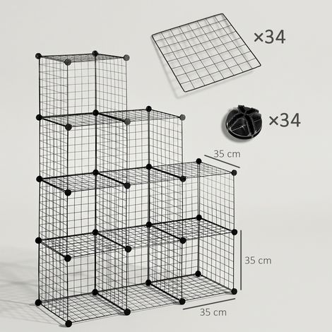 Étagère gain de place, 9 cubes en maille d'acier et panneaux en PP, 35 x 35 x 35 cm, noire (1/5)