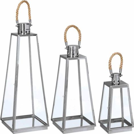 Lot de 3 Lanternes Extérieur "Vérone" 73cm Inox & Verre (1/5)