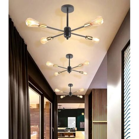 kawoo 3pcs Plafonnier Industriel Vintage Noir,4lampes,Moderne Lampe de Plafonde Retro en Métal Designe Edison pour Salon Chambre (1/4)