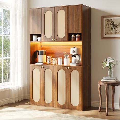 Aparador armario con LED y ratán, MDF natural, 178 cm OKMYHOME (1/5)