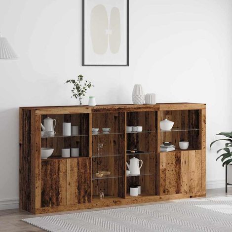 LED-Sideboard 3 pcs Altholz 202 x 37 x 100 cm Holzwerkstoff